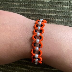 Handmade Beaded Bracelet in Orange and Black